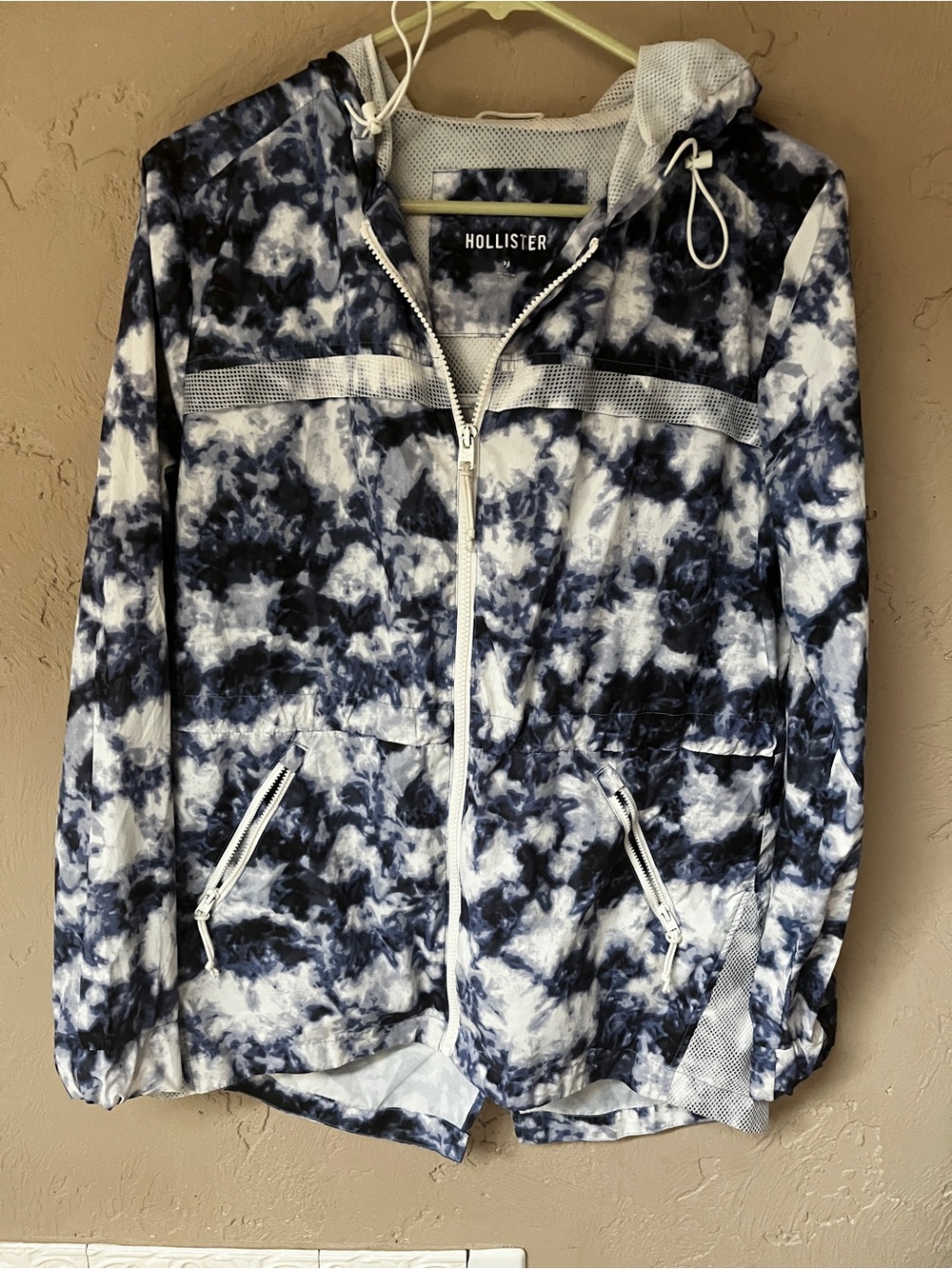 Hollister Blue & White Tie-Dye Hooded Windbreaker jacket medium
